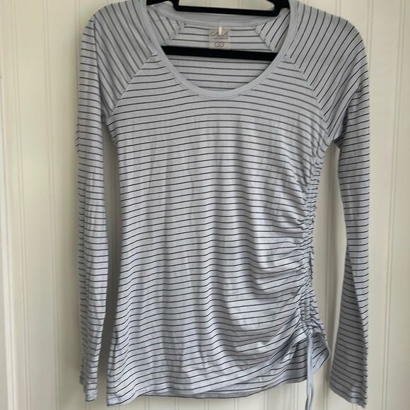 CALIA by Carrie Underwood long sleeve side ruching with ties striped top size XS - Picture 2 of 12